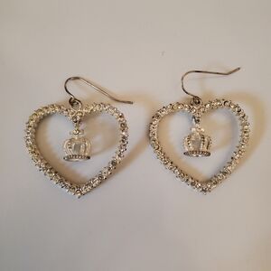 rhinestone heart dangle crown earrings